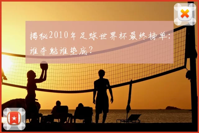 揭秘2010年足球世界杯最终榜单：谁夺魁谁垫底？